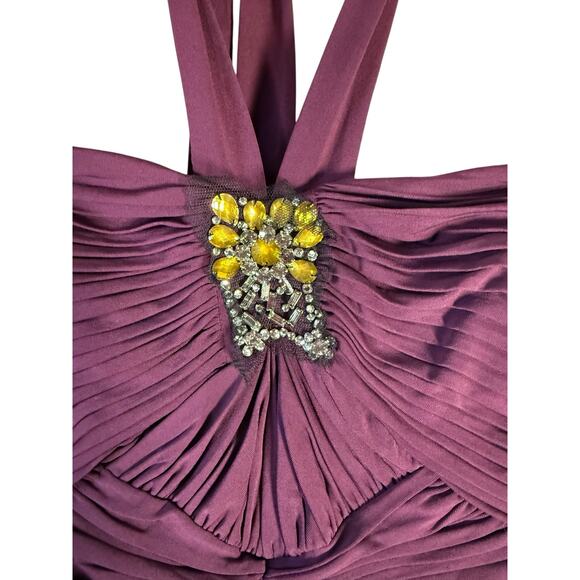 BCBGMAXAZRIA Women’s Size 0 Plum Halter Evening Gown Beaded Formal Dress - Picture 6 of 10